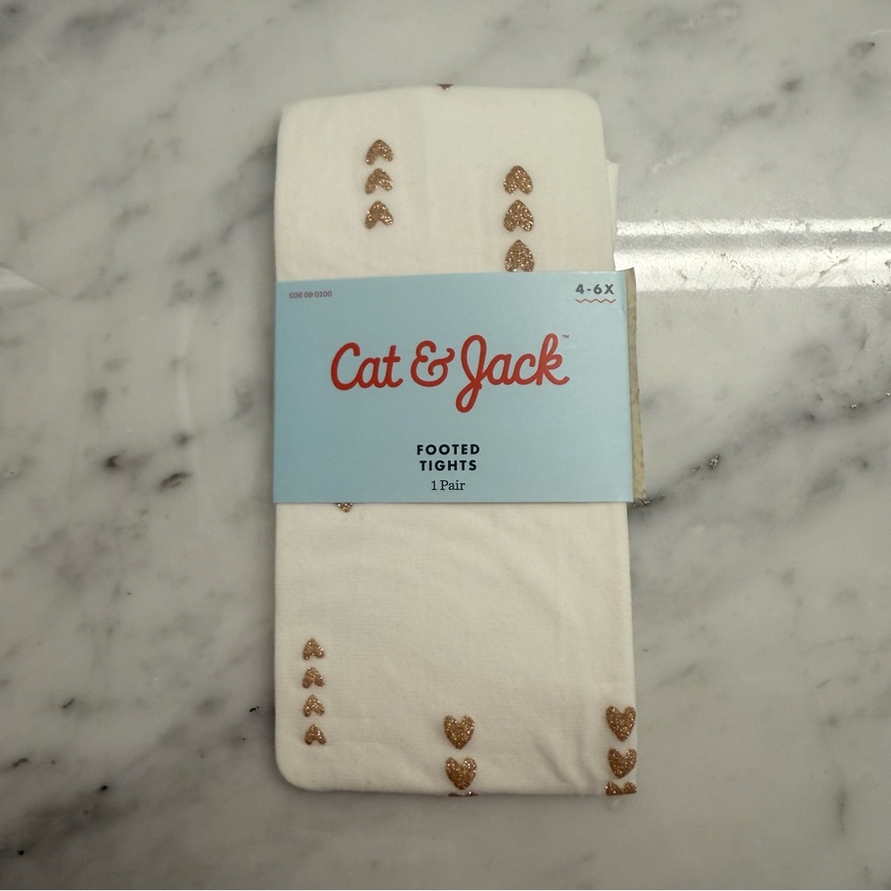 Cat & Jack Cream and Gold Heart Cat Tights